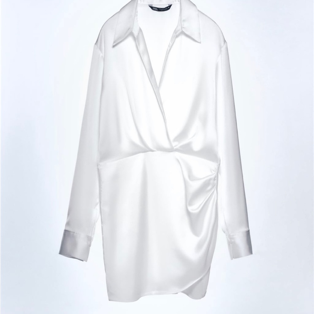 Zara white short satin effect dress size Small
